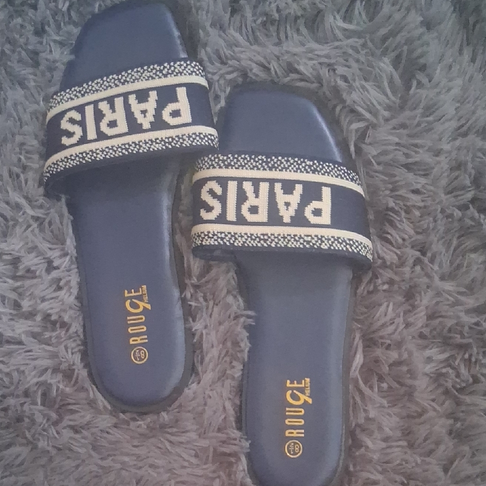 Rouge Helium Navy Slide Sandals with Paris Design